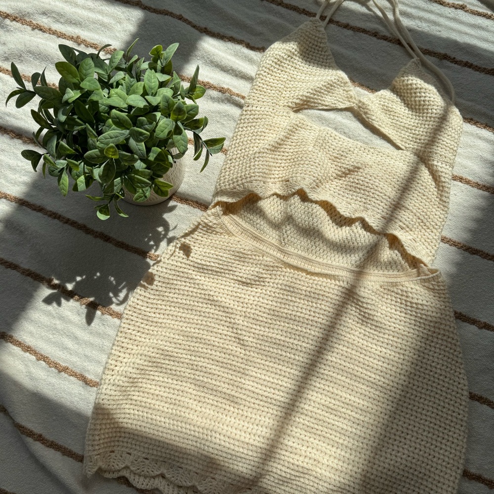 Cream Crochet Halter Dress